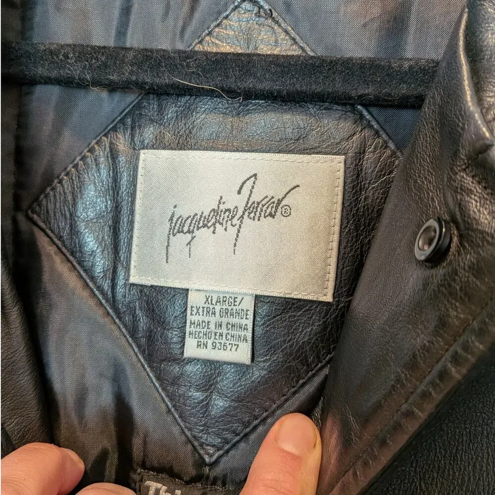 Vintage Jacqueline Ferrar Women's Sz XL Black Leather Trench Coat Zip Out Lining